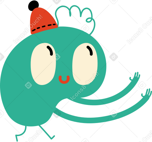 green character in red hat Illustration in PNG, SVG