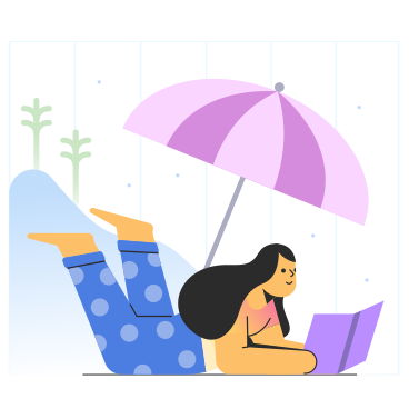 Girl reading a book under an umbrella PNG, SVG