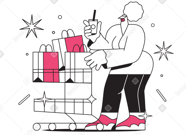 Woman standing with a shopping cart PNG, SVG