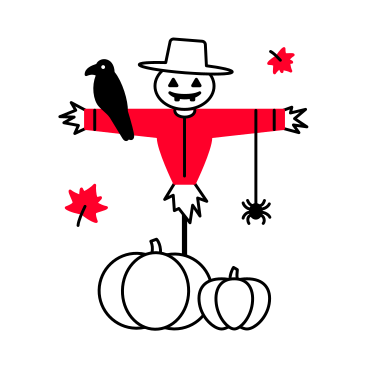 Scarecrow with crow and pumpkins PNG, SVG