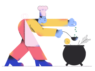 Chef cooking food in a cauldron PNG, SVG