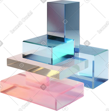 3D 建筑，与抽象玻璃立方体的组合 PNG, SVG