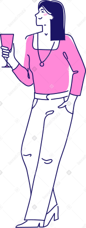 woman in longsleeve and trousers with a glass of champagne in her hand Illustration in PNG, SVG