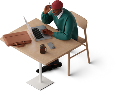 isometric view of man working online PNG, SVG