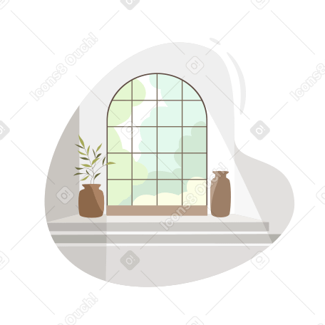 White room with large stained glass windows Illustration in PNG, SVG