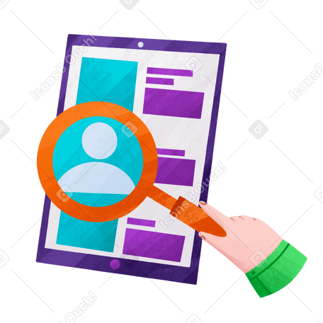 Magnifying glass search for an employee's resume on the ipad Illustration in PNG, SVG