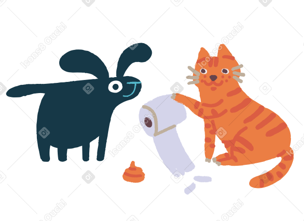 Кот предлагает собаке туалетную бумагу в PNG, SVG