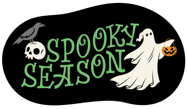 Lettering spooky season with ghost, skull and crow text PNG, SVG