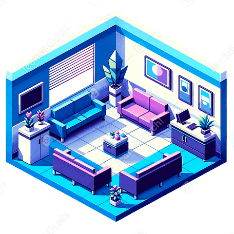 isometric pixel office waiting room PNG, SVG