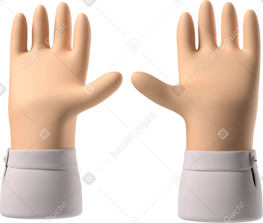 3D White skin hands raised PNG, SVG