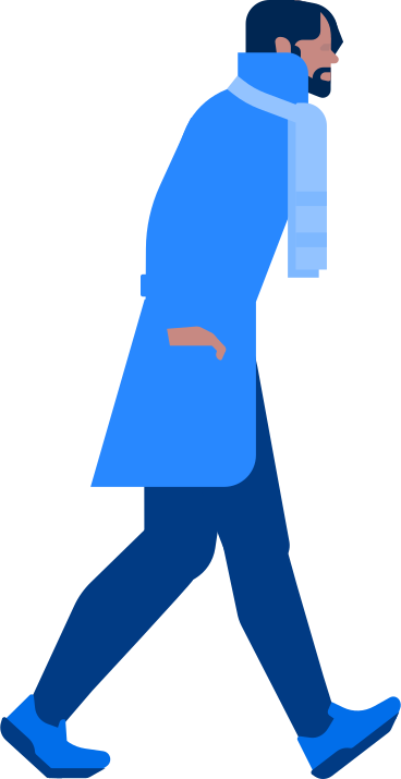 walking man in blue coat PNG, SVG