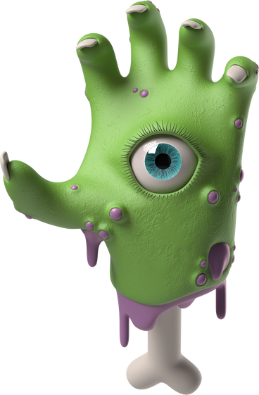 Green zombie hand with an eye on the palm PNG, SVG