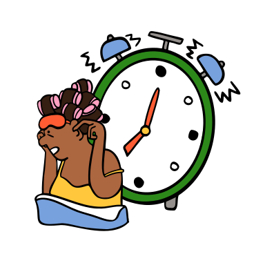 Woman waking up from a ringing alarm PNG, SVG