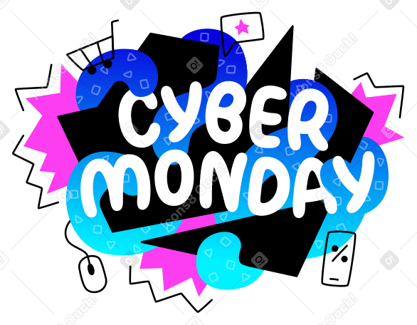 Cyber monday lettering colorful with doodles Illustration in PNG, SVG