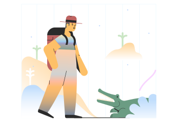 Backpacker coming across a crocodile PNG, SVG