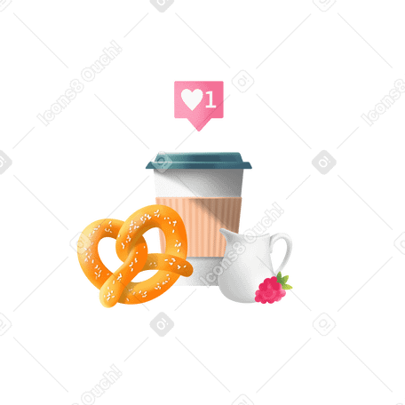 一杯咖啡和椒盐卷饼 PNG, SVG