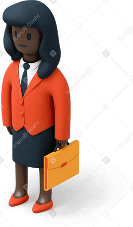 3D Black office woman with briefcase PNG, SVG