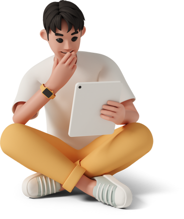 confused man looking at tablet PNG, SVG