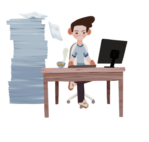 office worker with large amount of work Illustration in PNG, SVG