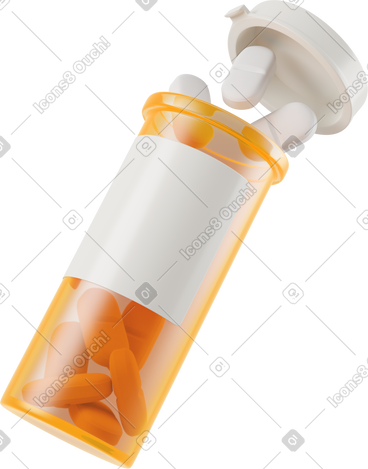 Opened yellow bottle of pills PNG, SVG