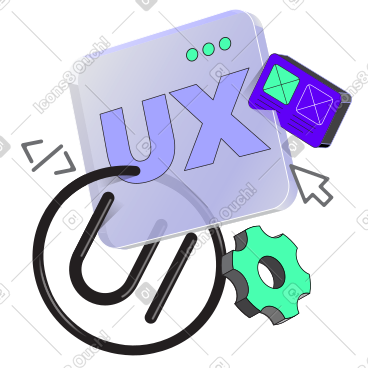 使用应用程序设计、光标和齿轮文本刻字 ux/ui PNG, SVG