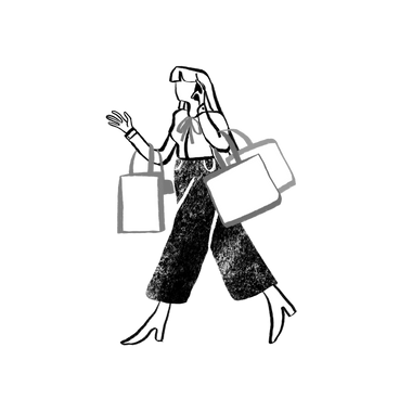 Black and white woman walking with shopping bags PNG, SVG
