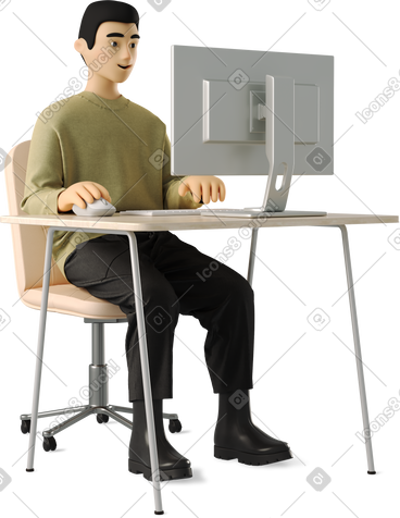 Guy working on a computer PNG, SVG