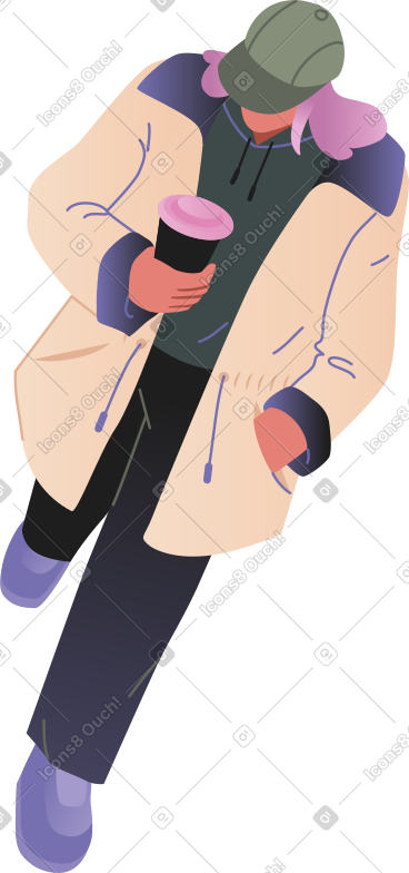 Woman walking with cup of coffee PNG, SVG