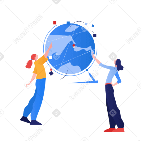 Women pointing at globe PNG, SVG