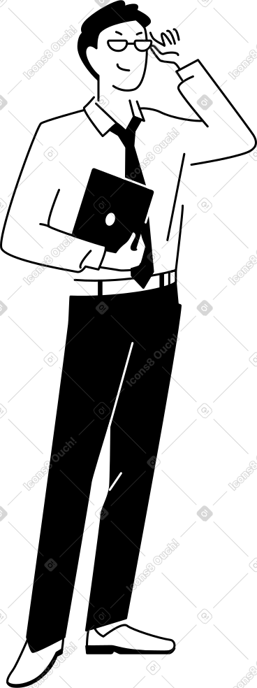 Successful man with glasses and a tablet PNG, SVG