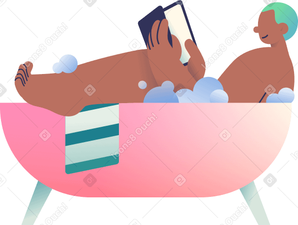man in bathtub with tablet Illustration in PNG, SVG