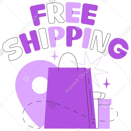 Надпись «бесплатная доставка» с подарками и знаком местоположения в PNG, SVG