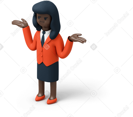 3D Black woman in suit shrugging shoulders Illustration in PNG, SVG