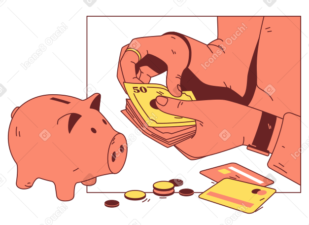 Hucha y mano contando dinero PNG, SVG