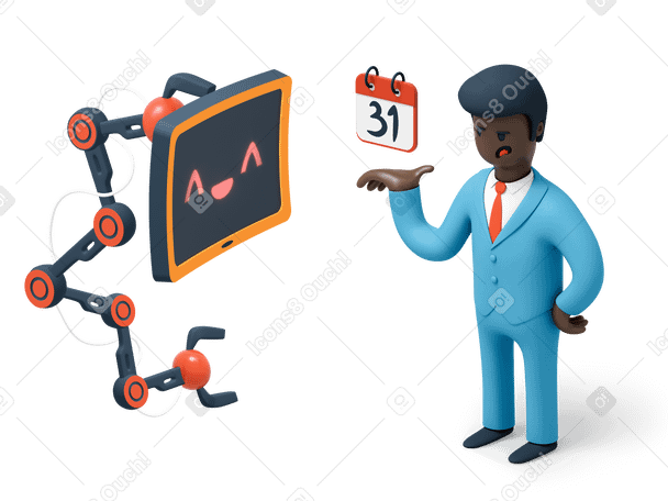 3D Businessman with artificial intelligence assistant PNG, SVG