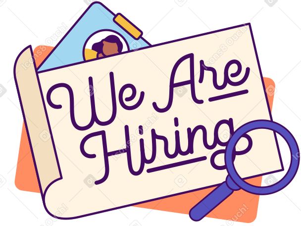Lettering We Are Hiring with resume and magnifier text PNG, SVG