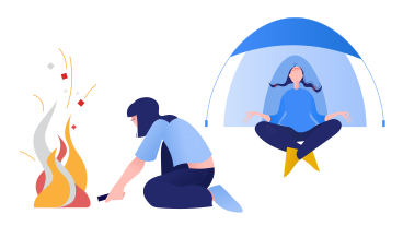 Women camping with tent and campfire PNG, SVG