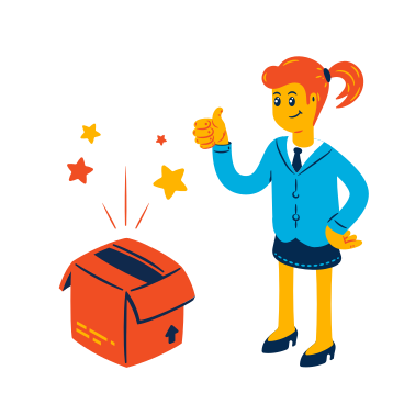 Woman receiving parcel and showing thumbs up PNG, SVG