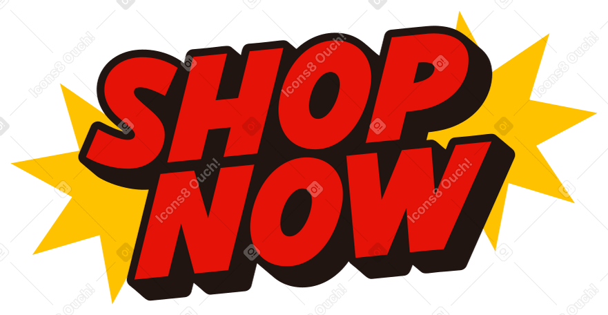 lettering shop now with shadow and stars Illustration in PNG, SVG