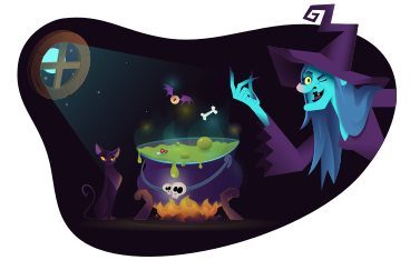 Witch doing magic around the cauldron PNG, SVG