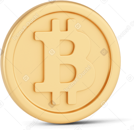 3D standing bitcoin front Illustration in PNG, SVG