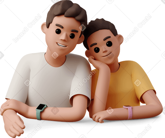 3D young woman and man smiling and leaning on each other PNG, SVG