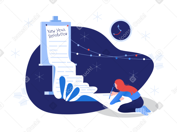 Woman writing New Year Resolution Illustration in PNG, SVG