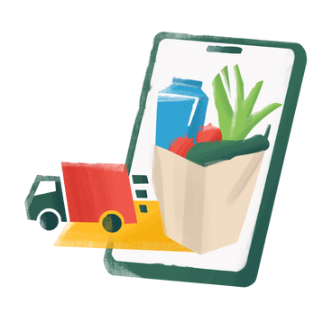 Ordering groceries via smartphone and delivery by car to the desired location PNG, SVG