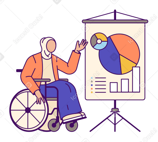 Woman in wheelchair giving presentation PNG, SVG