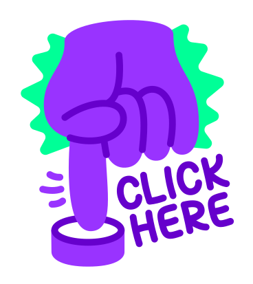 lettering sticker click here hand green violet text PNG, SVG