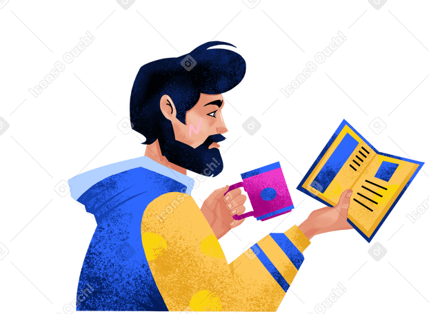 man reads a book with coffee Illustration in PNG, SVG