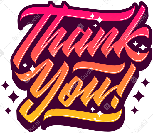 lettering thank you! with shadow and stars text PNG, SVG