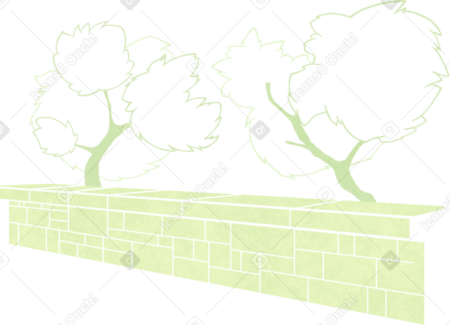green fence and trees Illustration in PNG, SVG