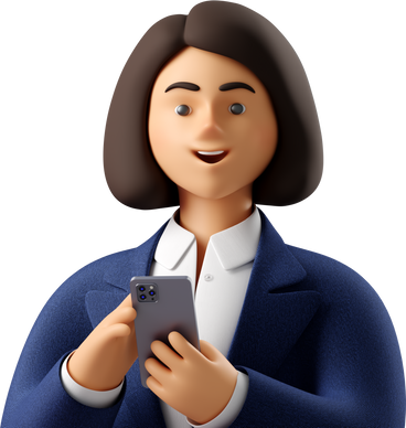 close up of businesswoman in blue suit with phone looking straight PNG, SVG